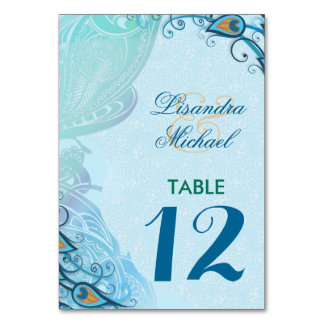 Peacock Lace Elegance Wedding Tischnummer Card