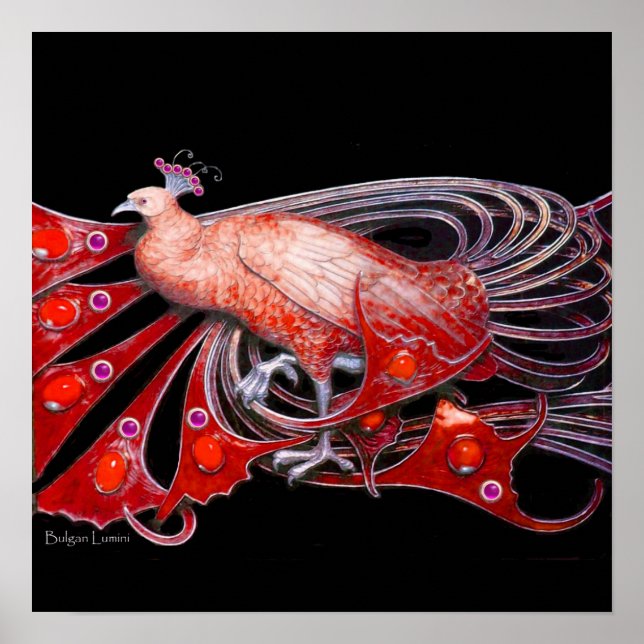 PEACOCK, lila-Grauviolett, rot Poster (Vorne)