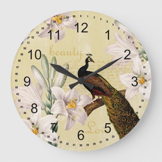 Peacock Lilies Große Wanduhr (Vorderseite)