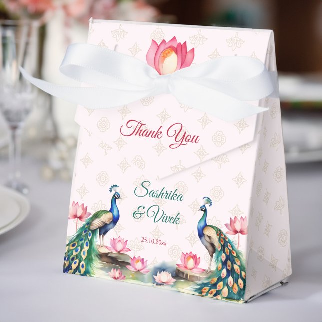 Peacock lotus Indian Gastgeschenke Hochzeit Geschenkschachtel (Peacock pink lotus Indian wedding favors personalized Favor Box peacock theme wedding favors)