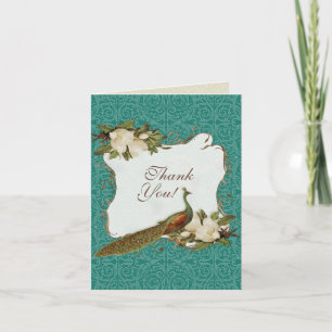 Peacock Magnolia floral Swirl Damask Wedding Dankeskarte