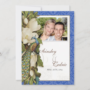 Peacock Magnolia floral Swirl Damask Wedding Einladung