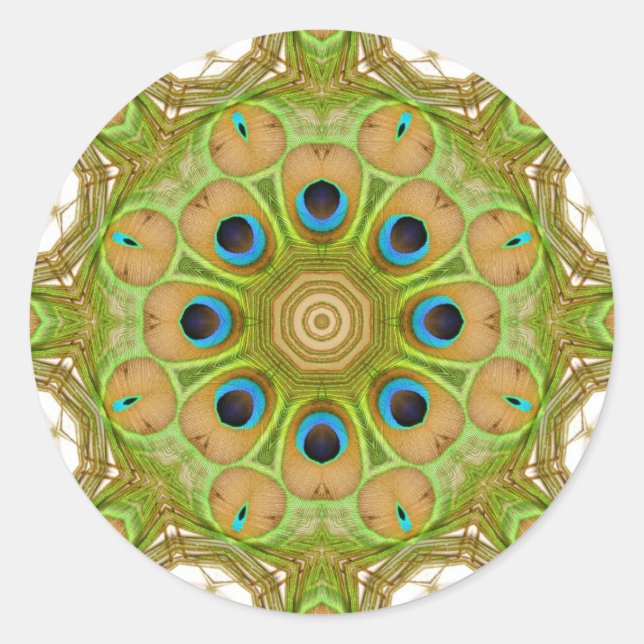 Peacock Mandala 'Scopes Runder Aufkleber (Vorderseite)