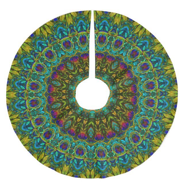 Peacock Mandala Weihnachtsbaumrock Polyester Weihnachtsbaumdecke (Vorderseite)