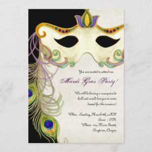 Peacock Masquerade Mask Ball - Mardi Gras Party Einladung