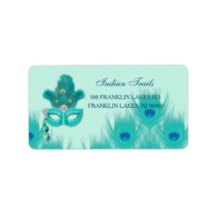 Peacock Masquerade Party Ball Türkis Feathers Adressaufkleber
