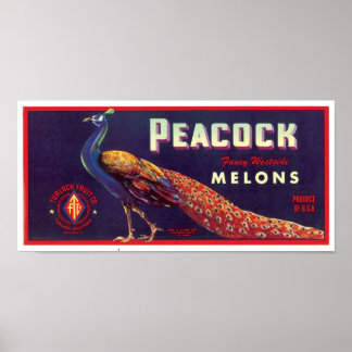 Peacock Melons Label Poster