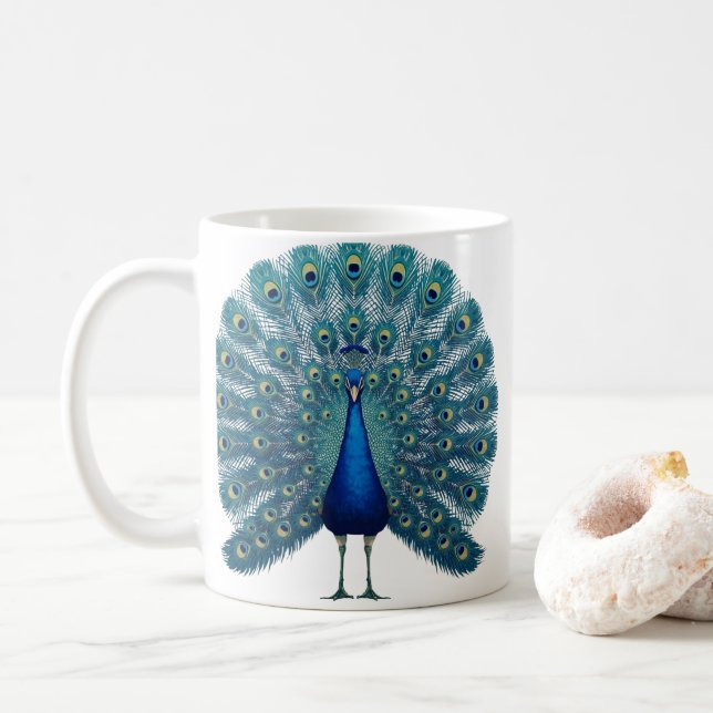 Peacock Mug – Colorful Bird Art Coffee Cup – Elega Kaffeetasse (Mit Donut)