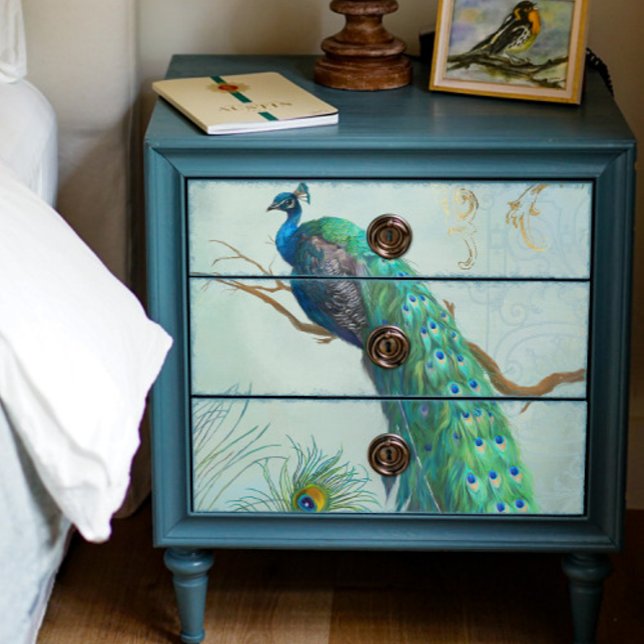 Peacock n Feathers Gold Dusty Blue Decoupage Seidenpapier (Von Creator hochgeladen)