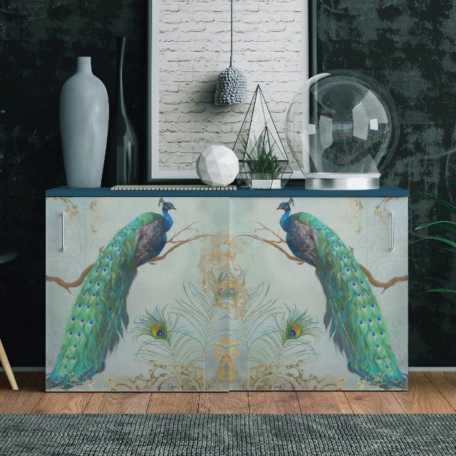 Peacock n Feathers Pair Blue Gold Decoupage Seidenpapier (Von Creator hochgeladen)