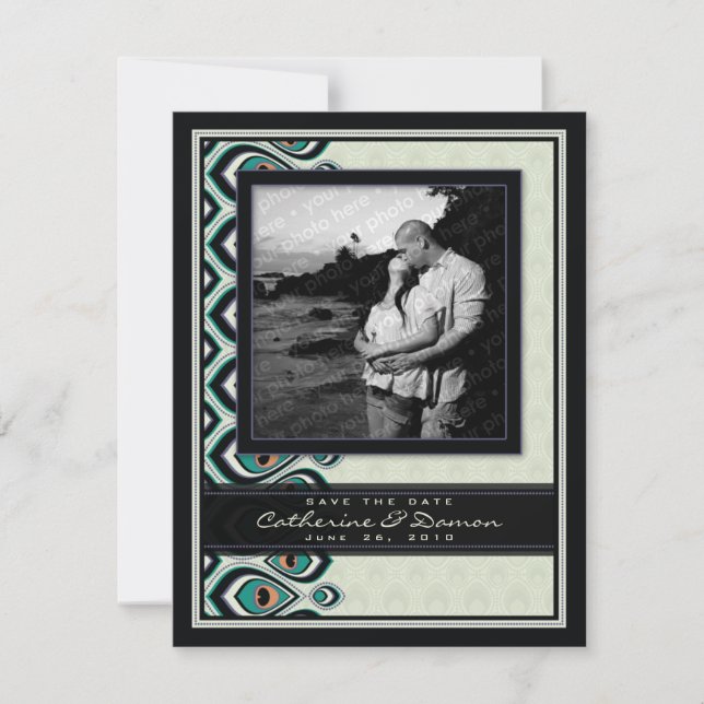 Peacock Nouveau Save the Date (schwarz) (Vorderseite)