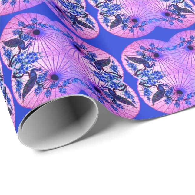 Peacock Orientalischer Parasol japanisch pinkblau Geschenkpapier (Rolleneckpunkt)