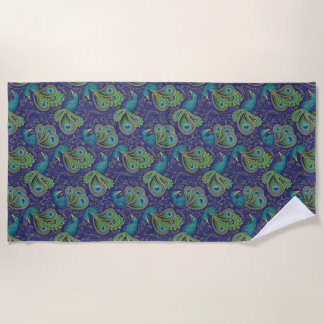 Peacock Paisley Pattern Blue Strandtuch