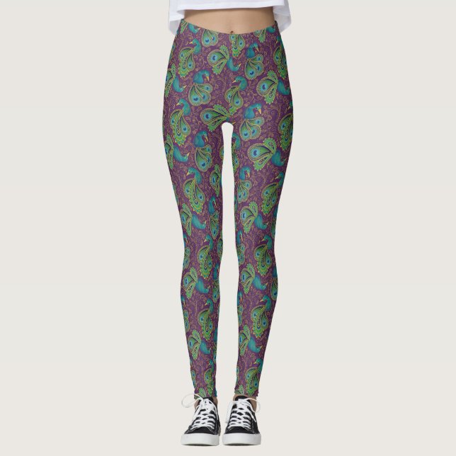 Peacock Paisley Pattern Purple Leggings (Vorderseite)