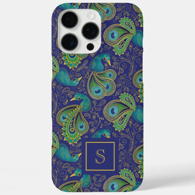 Peacock Paisley Royal Blue Monogram Case-Mate iPhone Hülle (Rückseite)