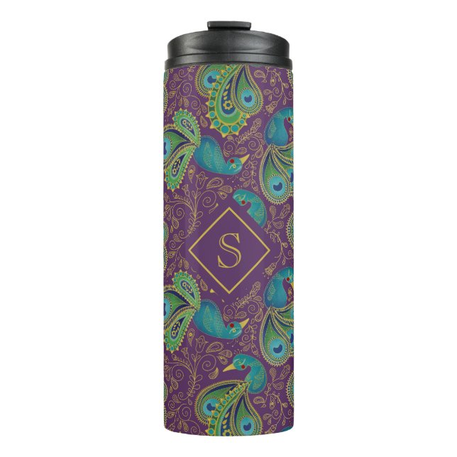 Peacock Paisley Royal Purple Monogram Thermosbecher (Vorderseite)