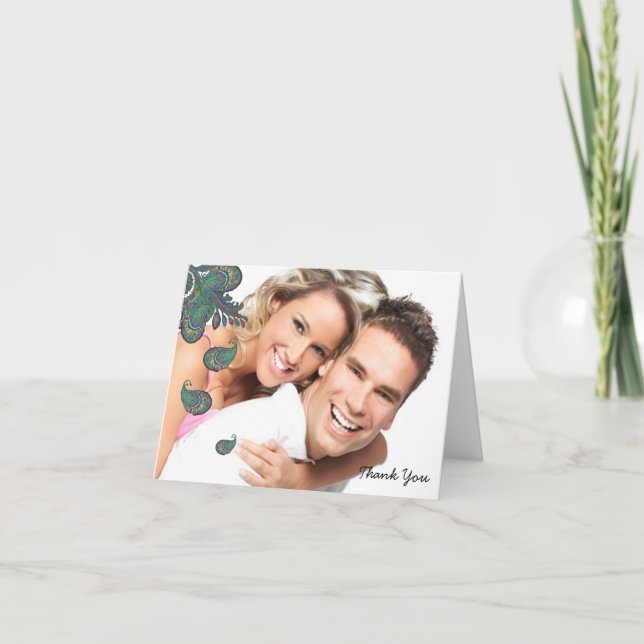 Peacock Paisley Wedding Vielen Dank, dass Sie sich Dankeskarte (Vorderseite)