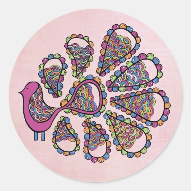 Peacock Party Pink DIY Cupcake Topper Label Runder Aufkleber (Vorderseite)