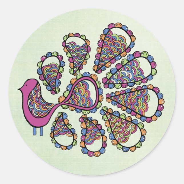 Peacock Party Pink DIY Cupcake Topper Label Runder Aufkleber (Vorderseite)