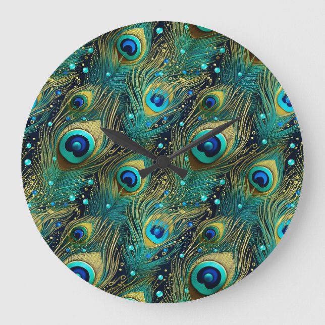 Peacock Passion Throw Kissen Große Wanduhr (Vorderseite)