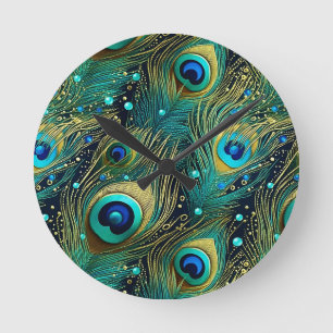 Peacock Passion Throw Kissen Runde Wanduhr
