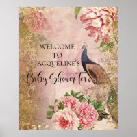 Peacock Peony Floral Blush Pink Gold Decoupage