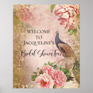 Peacock Peony Floral Pink Brautparty Tee Poster