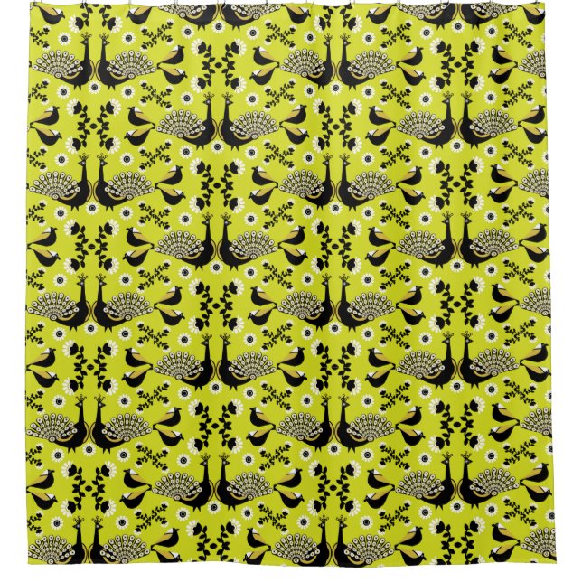 Peacock Pfau Bird Folk Duschvorhang (Vorderseite)