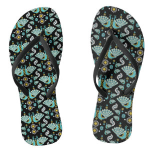 Peacock Pfau Bird Folk Flip Flops