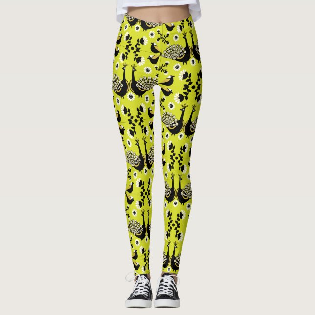 Peacock Pfau Bird Folk Leggings (Vorderseite)
