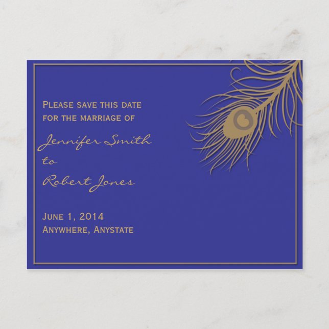 Peacock Plume Save the Date Postkarte (Vorderseite)