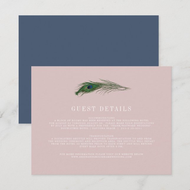 Peacock Poise | Hochzeitsgast Peach Enclosure Card Begleitkarte (Vorne/Hinten)