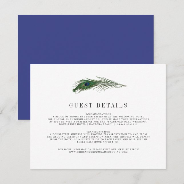 Peacock Poise | Wedding Guest Info Enclosure Card Begleitkarte (Vorne/Hinten)