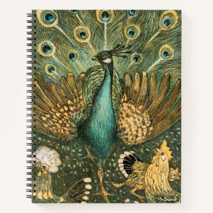 Peacock Rooster Illustriert Print Spiral Notebook Notizbuch