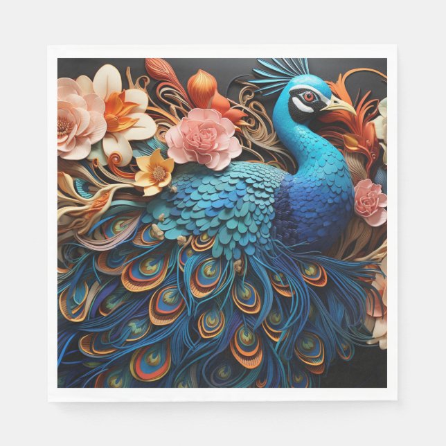 Peacock Rose Elegantes Hübsches Papier Napkins Serviette (Vorderseite)