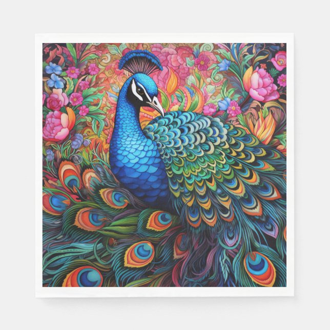 Peacock Rose Elegantes Hübsches Papier Napkins Serviette (Vorderseite)