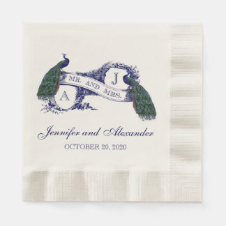 Peacock Rustic Wedding Paper Napkins Serviette