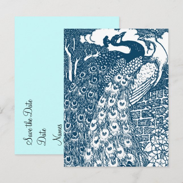 Peacock Save the Date Ankündigungspostkarte (Vorne/Hinten)