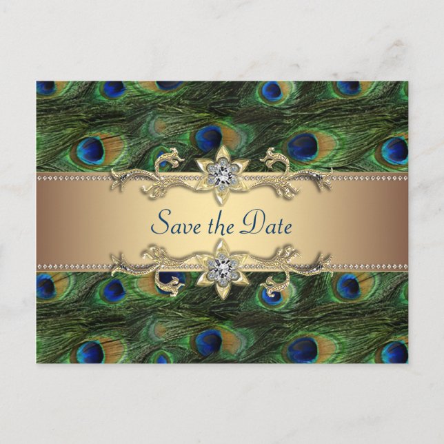 Peacock Save the Date Ankündigungspostkarte (Vorderseite)