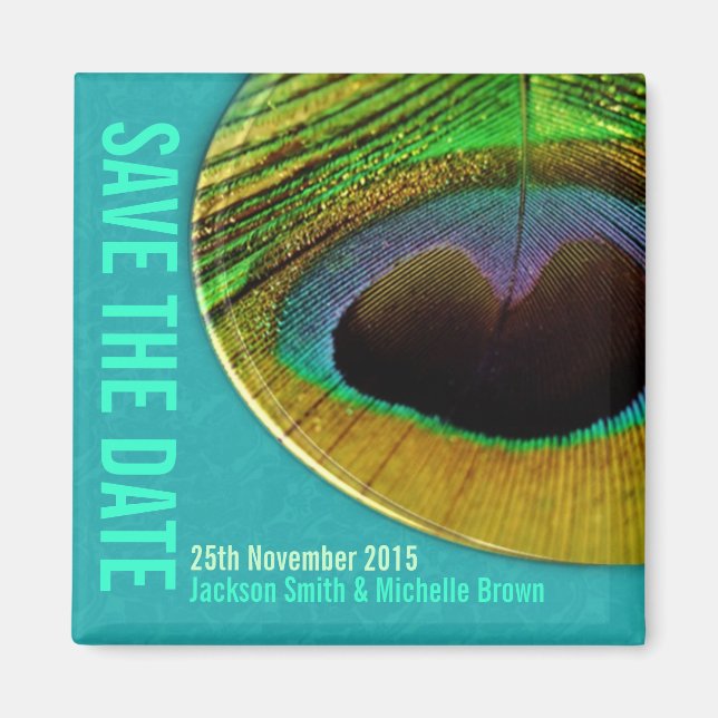 Peacock Save the Date Aqua Magnet (Vorne)