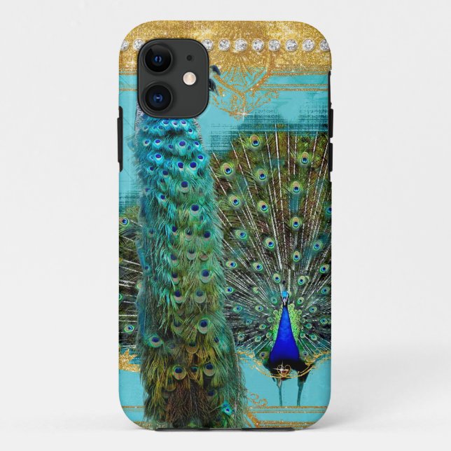 Peacock Schwanz Feathers Gold Glitzer Barock Jewel Case-Mate iPhone Hülle (Rückseite)