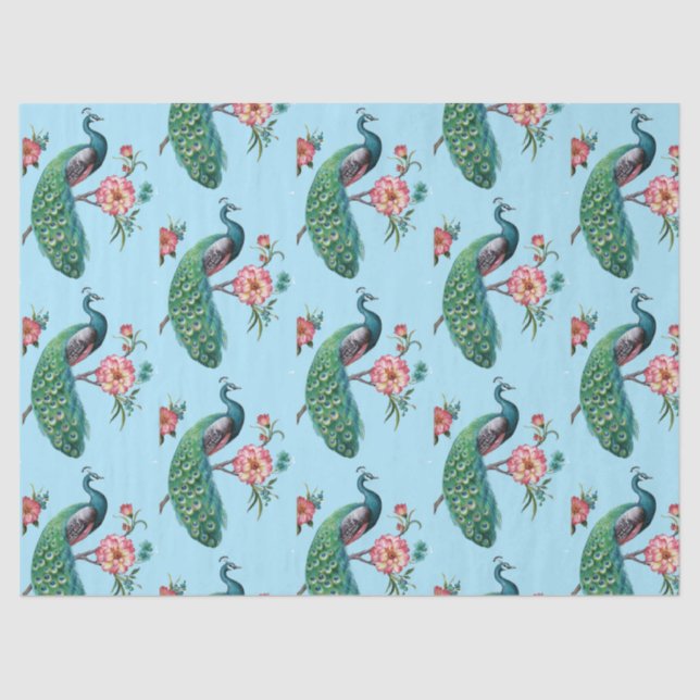 Peacock Serie Design 4 blaues Tissue Paper Seidenpapier (Vorderseite)