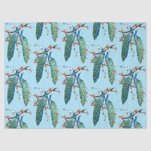 Peacock-Serie Design 6 blaues Tissue Paper Seidenpapier (Vorderseite)
