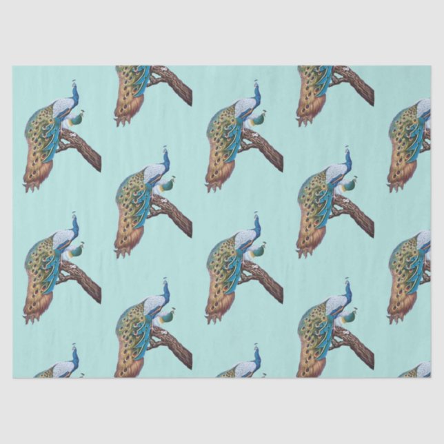 Peacock Serie Design 9 blaues Gewebepapier Seidenpapier (Vorderseite)