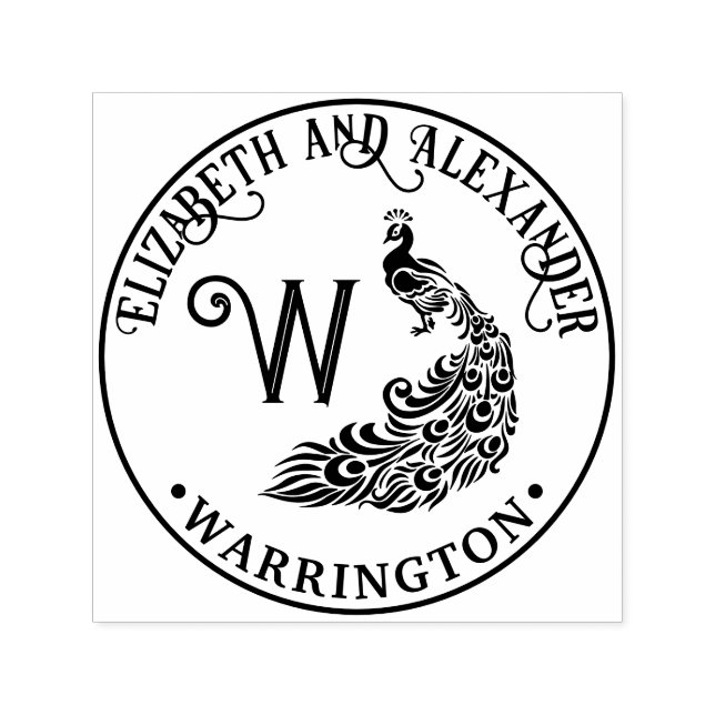 Peacock Silhouette #4F Couple Name Single Initial Permastempel (Design)