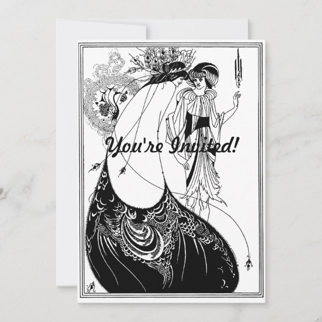 Peacock Skirt Beardsley Art Nouveau Einladung (Vorderseite)