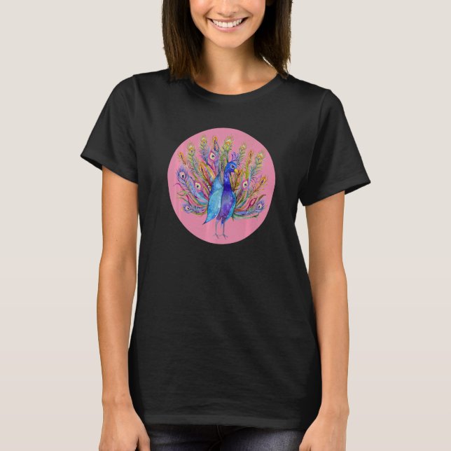 Peacock Spreading Feathers Birds Animal Graphic T-Shirt (Vorderseite)