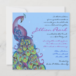 Peacock Thema Bat Mitzvah Einladung Einladung blau