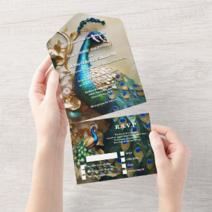 Peacock Thema Luxus 3D Pfau Vogelhochzeit All In One Einladung