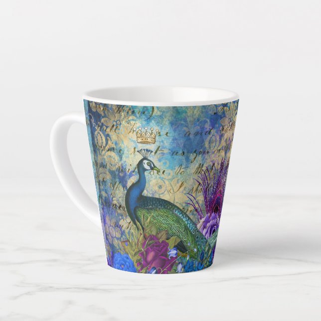 Peacock Trendy Blue Bird Feathers Blume Milchtasse (Linke Ecke)